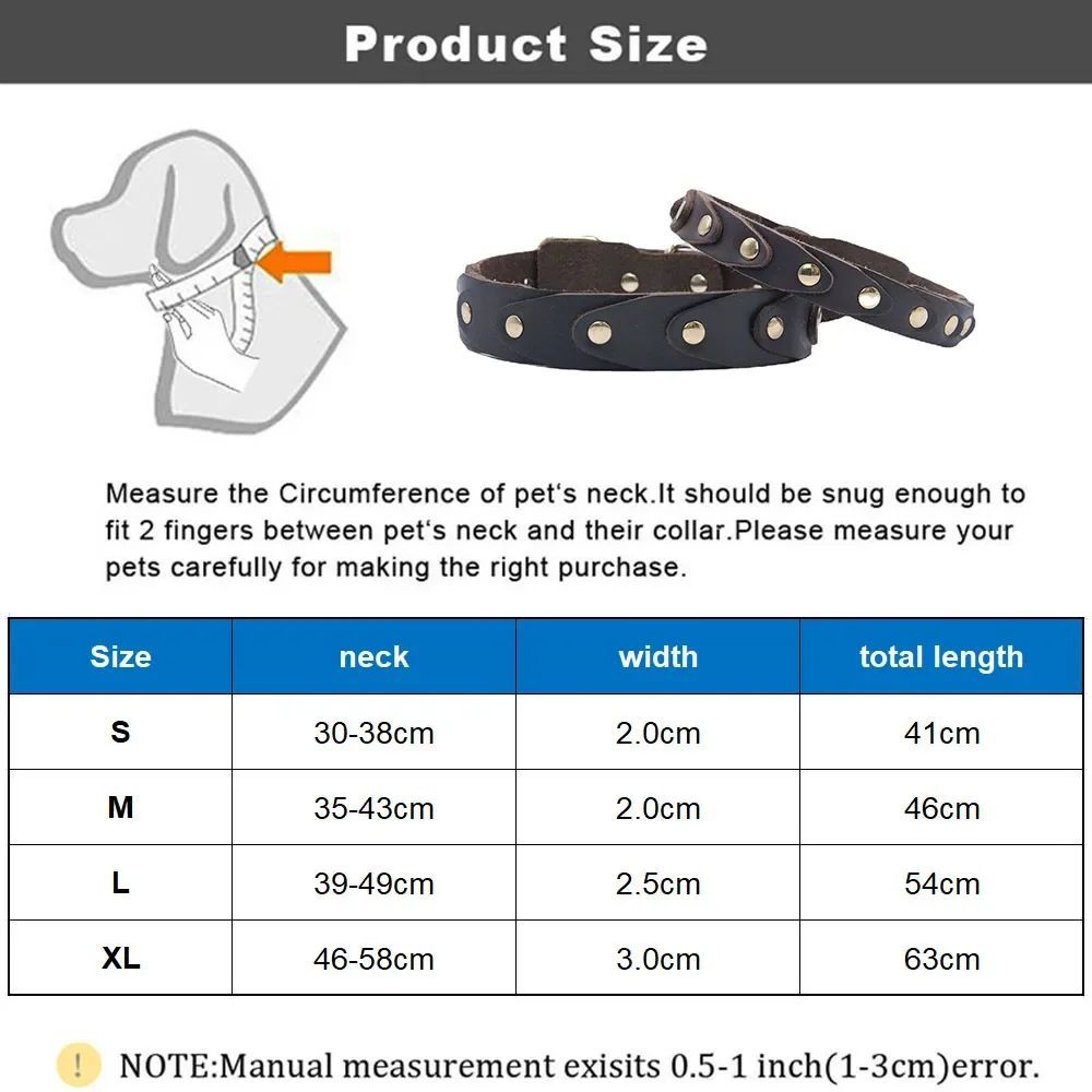 FrenchieLux leather collar size comparison chart