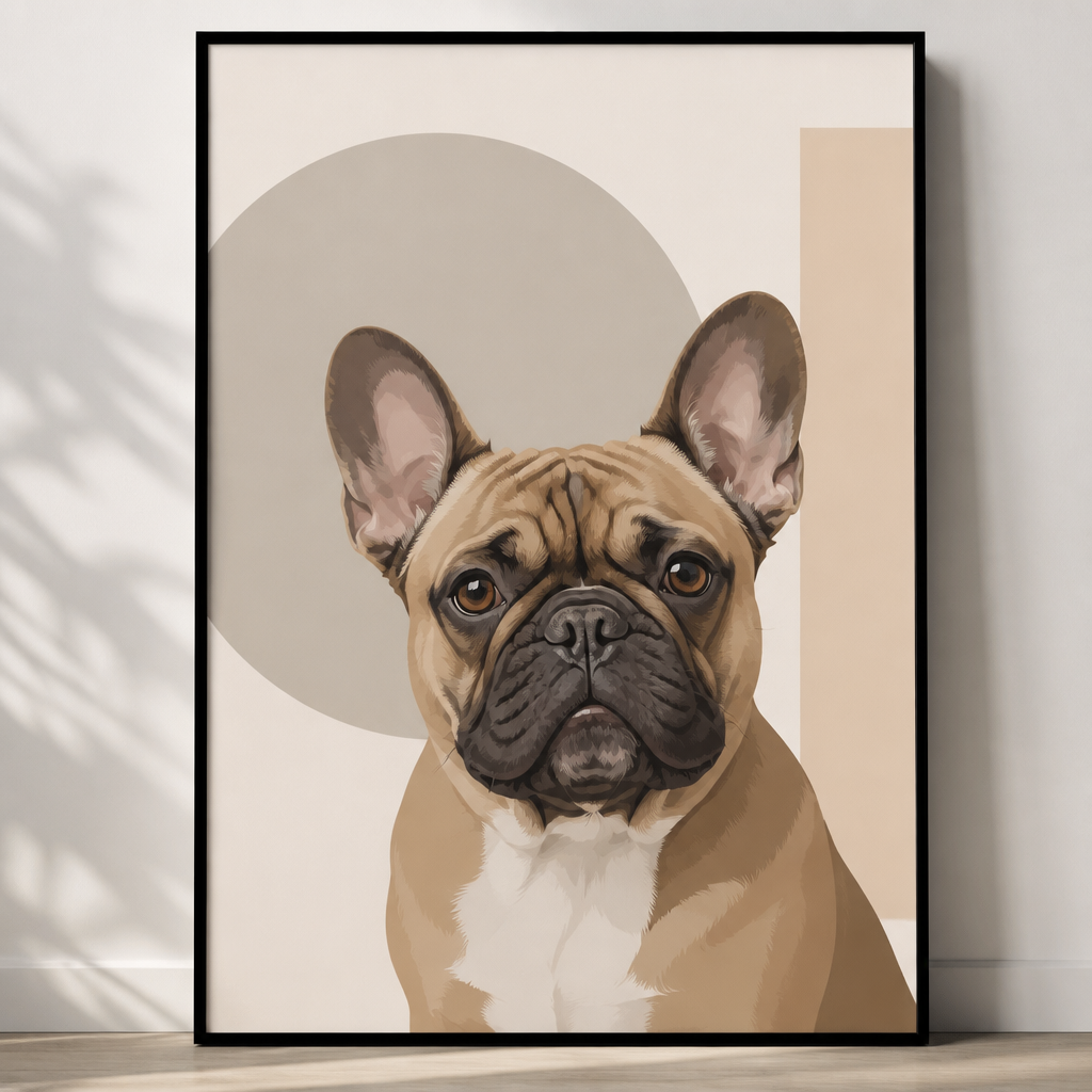 FrenchieLux custom dog portrait minimalist style framed print