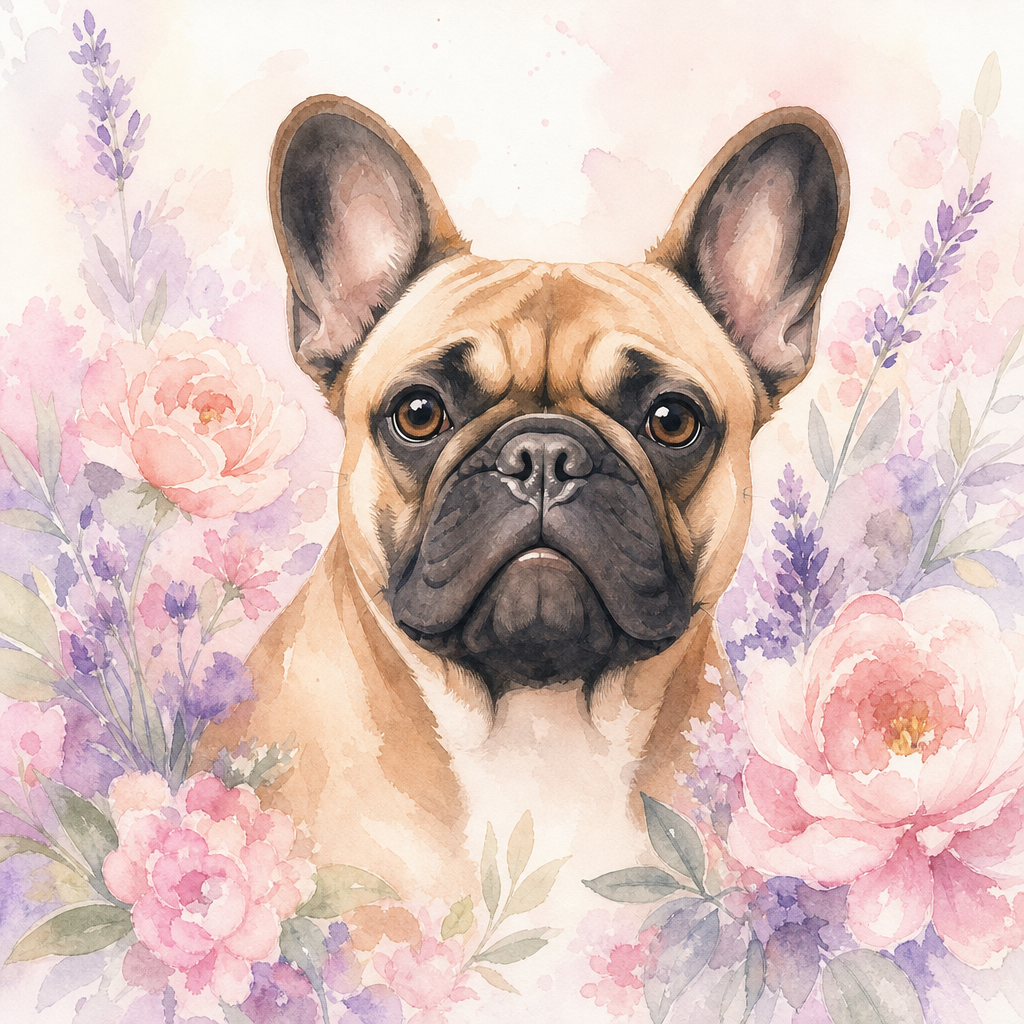 FrenchieLux AI pet portrait watercolor style French Bulldog wall art